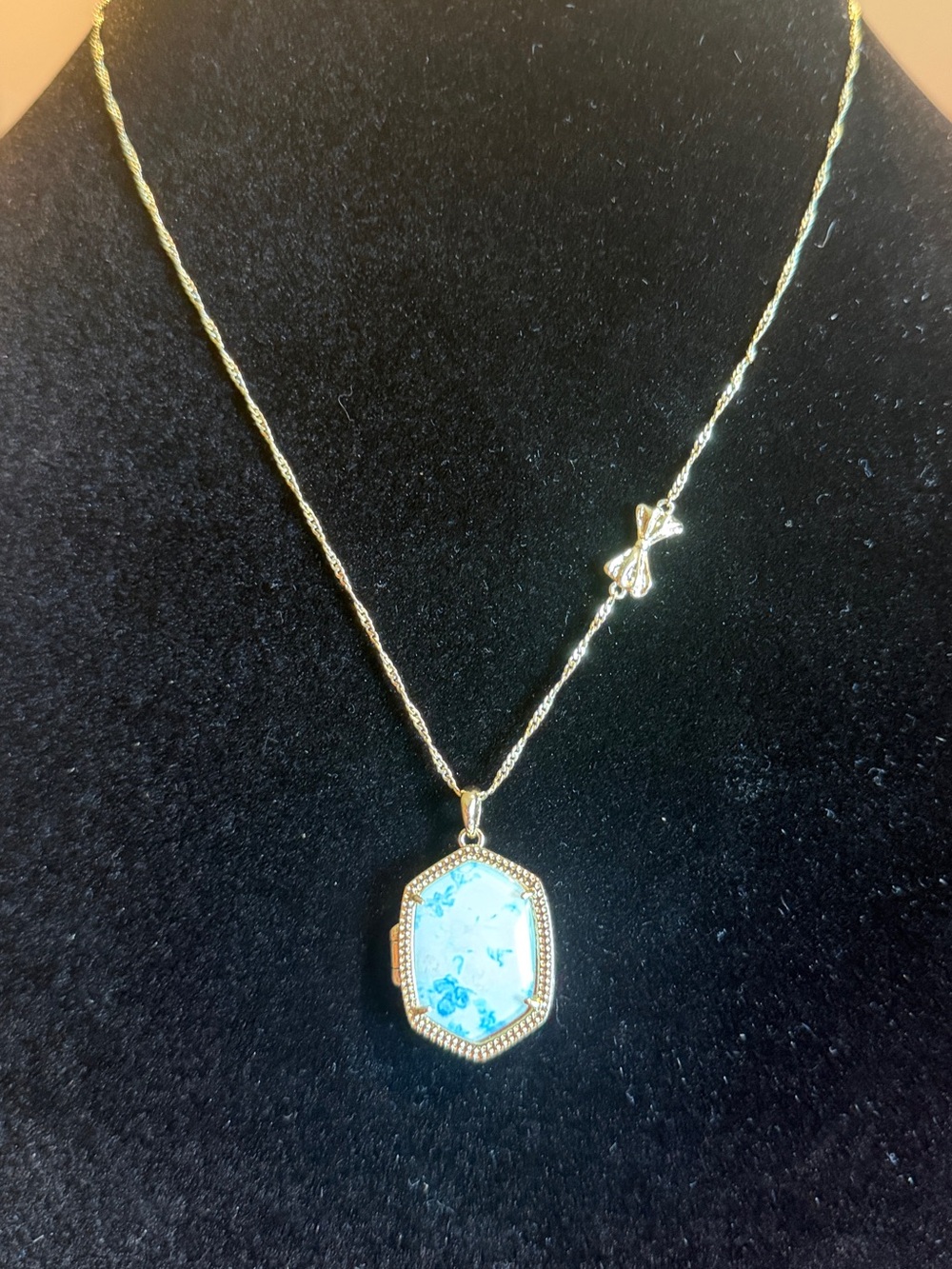 Gold-Tone Locket Necklace with Light Blue